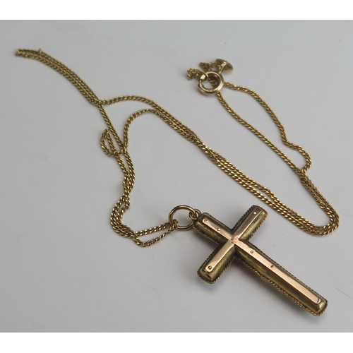 226 - An Antique Precious Yellow Metal and Coral Cross (KEE tested as 14ct, 37.5mm drop) and on a 9ct gold... 