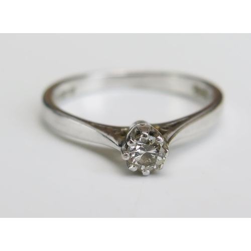 229 - An 18ct White Gold Diamond Solitaire Ring, c.3.5mm stone, size k.5, hallmarked, 2.35g