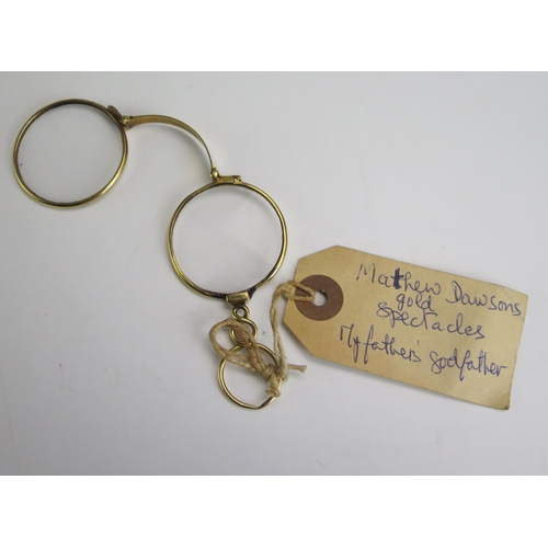 230 - A Precious Yellow Metal Lorgnette with label indicating it belonged to Mathew Dawson (racehorse trai... 