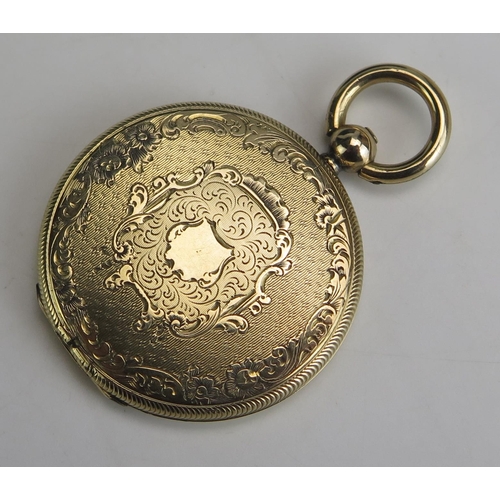 239 - An Antique Yellow Metal Locket Fob with engine turned and chased foliate scroll decoration, 28.5mm d... 