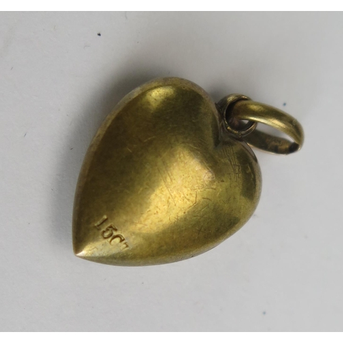 253 - An Antique 15ct Gold and Old Cur Diamond Heart Shaped Locket, 22mm drop, stamped 1CT, 2.69g