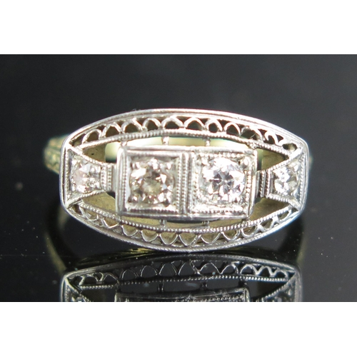 270 - A 14K Gold and Diamond Four Stone Panel Ring, stamped 14K, size L, 3.3g