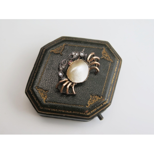 271 - An Antique Crab Brooch mounted with a baroque untested pearl, rose cut diamonds to the claws and cab... 