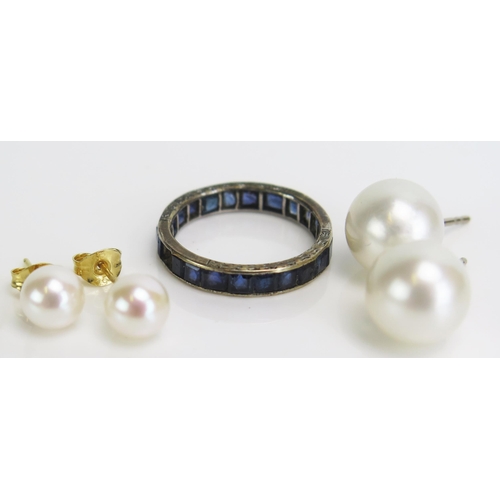 296 - A Pair of 18ct Gold and untested Pearl Stud Earrings, one other pair, and a damaged eternity ring