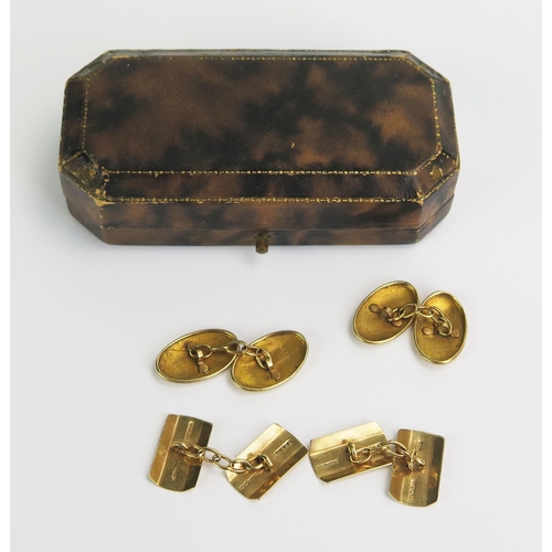 3 - Two Pairs of 9ct Gold Cufflinks: oval Chester 1928, H.G&S and rectangular 1933, one box, 5.74g