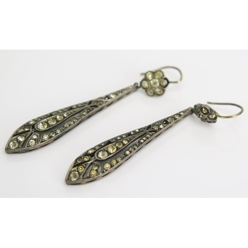 305 - A Pair of Silver and Paste Pendant Earrings with precious yellow metal wires