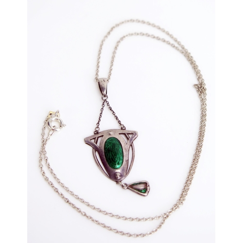 309 - A Charles Horner Silver and Enamel Pendant, 57mm drop, Chester 1912 and on a modern silver chain, 4.... 