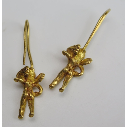 316 - A Pair of Roman? Precious Yellow Metal Putti Earrings, c.29mm drop, KEE tested as 18ct, 3.76g