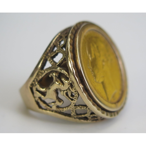 334 - A Victorian Sovereign Mounted as a ring in a precious yellow metal setting, KEE tested as 9ct, size ... 