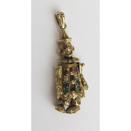 338 - A 9ct Gold and Multi-stone Set Articulated Clown Pendant, hallmarked, 36.5mm drop, 3.64g. returned 1... 