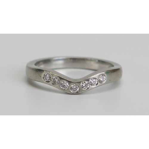 341 - A Platinum and Diamond Wishbone Ring, stamped 950, size K, 5g