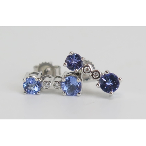 350 - A Pair of 18ct White Gold, Tanzanite and Diamond Earrings, c. 12mm drop, 2g