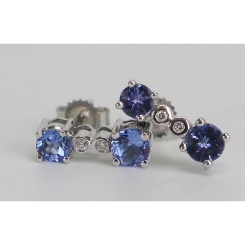 350 - A Pair of 18ct White Gold, Tanzanite and Diamond Earrings, c. 12mm drop, 2g