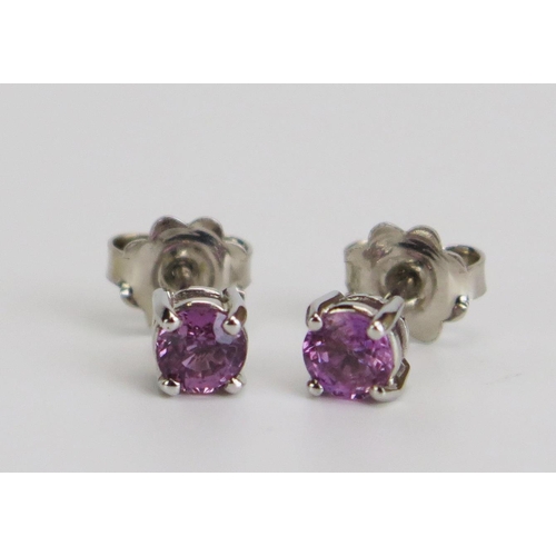 351 - A Pair of 18ct White Gold and Pink Sapphire Stud Earrings, c. 4.7mm stones, 1.81g