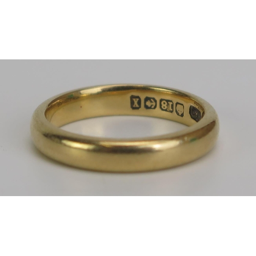 360 - An Antique 18ct Gold Plain Wedding Band, 3.2mm wide, Birmingham 1922, CG&S, size H.5, 4g