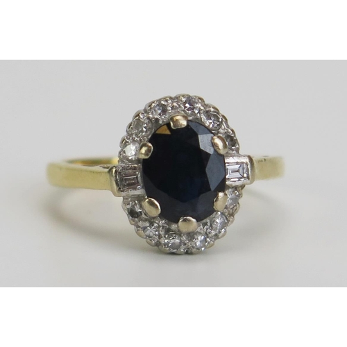 362 - A 9ct Gold, Sapphire and Diamond Cluster Ring, 11.5x10mm head, hallmarked, size H, 3.2g