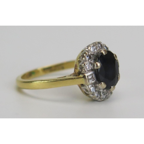 362 - A 9ct Gold, Sapphire and Diamond Cluster Ring, 11.5x10mm head, hallmarked, size H, 3.2g