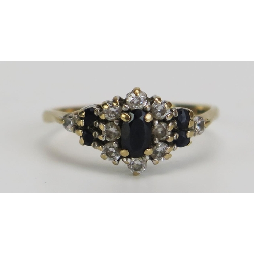 365 - A 9ct Gold, Sapphire and CZ Ring, hallmarked, size M.5, 1.8g