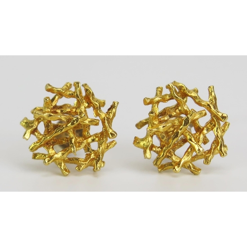 366 - A Pair of 9ct Gold Stud Earrings with silver butterflies, c. 14mm head, hallmarked, 3g gross