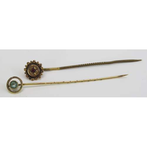 376 - A 9ct Gold and Zircon Stick Pin (.62g) and one other