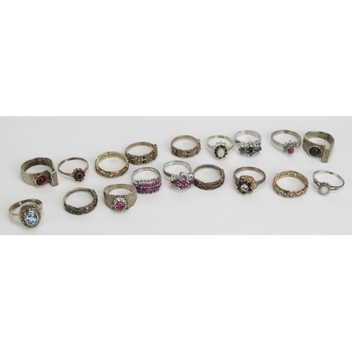 379 - Eighteen Silver Rings including a 9ct gold and silver eternity ring (hallmarked or stamped), 62.49g