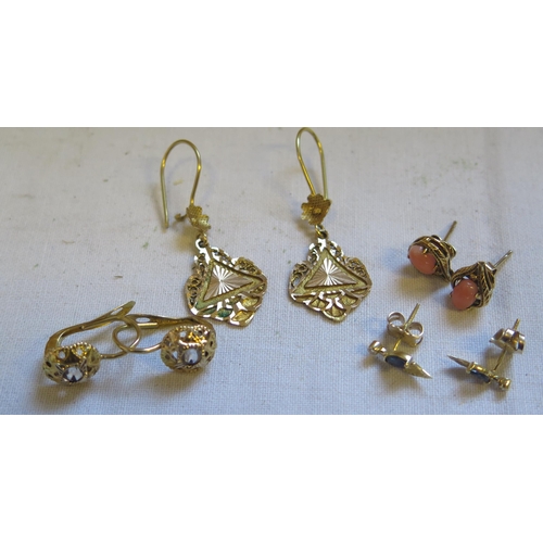 391 - A Pair of 18ct Gold and White Stone Earrings (2.33g), three other pairs of yellow metal earrings (4.... 