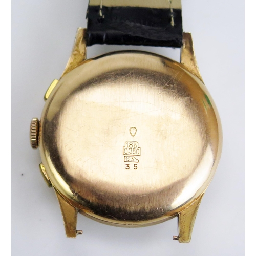 449 - A Chronograph Suisse 18K Gold Wristwatch, 37.5mm case. Running, needs attention