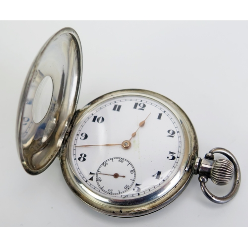 480 - A Silver Cased Half Hunter Keyless Pocket Watch, 49mm case. Running. Faults