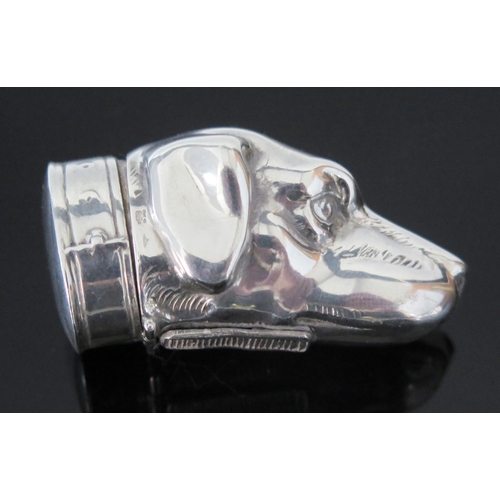 637 - A silver novelty vesta case, in the form of a dogs head, stamped 925, 5cm long, 37gms, 1.21ozs