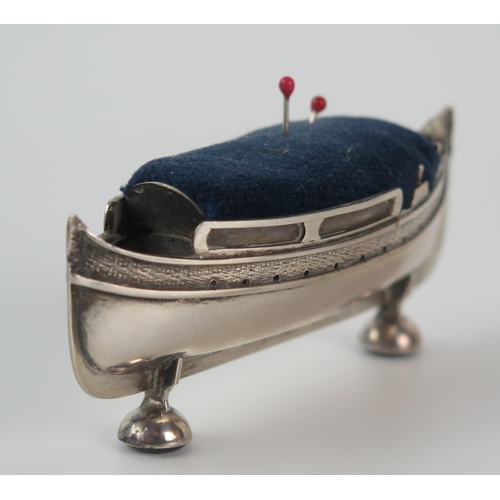 652 - A Maltese silver novelty pin cushion, stamped marks maker PF, in the form of a Maltese luzzu, 8cm lo... 