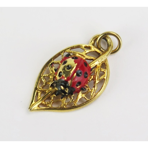 70 - A 9ct Gold and Enamel Ladybird Pendant, 24.5mm drop, hallmarked, 1.55g. Some enamel loss