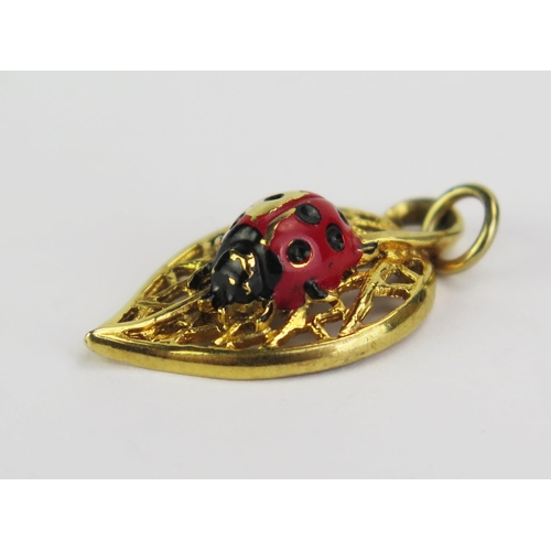 70 - A 9ct Gold and Enamel Ladybird Pendant, 24.5mm drop, hallmarked, 1.55g. Some enamel loss