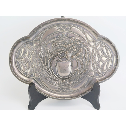 728 - George V silver dressing table tray, maker William Aitken, Birmingham, 1919, of cartouche-shaped out... 