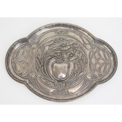 728 - George V silver dressing table tray, maker William Aitken, Birmingham, 1919, of cartouche-shaped out... 