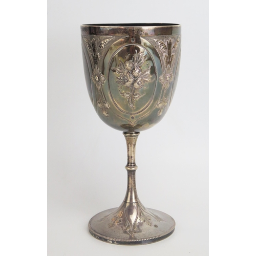 729 - A Victorian silver goblet, maker H J Lias & Son, London, 1874, the bowl with oval panels three decor... 