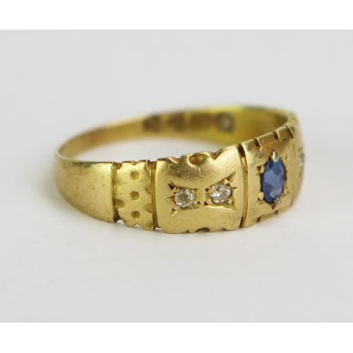 80 - An Antique 18ct Gold, Sapphire and Old Cut Diamond Ring, size M.75, Chester 1901, 3.16g gross