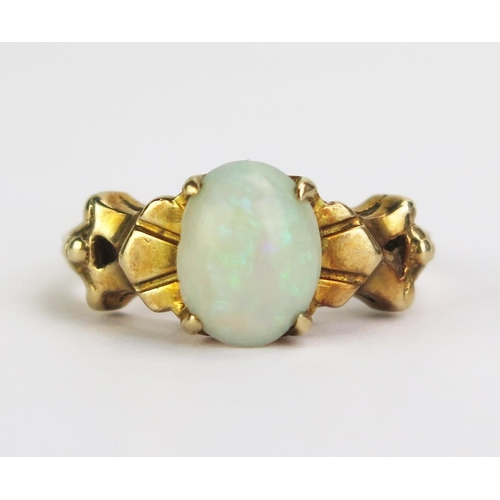 81 - A Victorian 9ct Gold and Opal Ring, London 1896 or 1899? (date letter rubbed), 8x6.5mm stone, size H... 