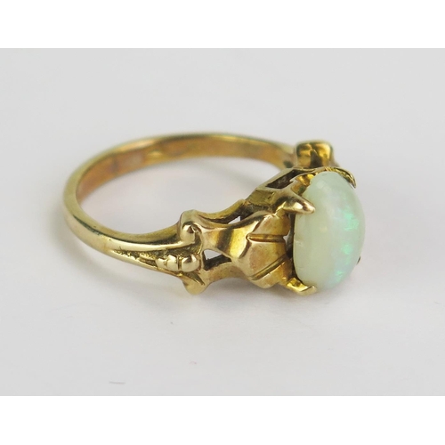 81 - A Victorian 9ct Gold and Opal Ring, London 1896 or 1899? (date letter rubbed), 8x6.5mm stone, size H... 