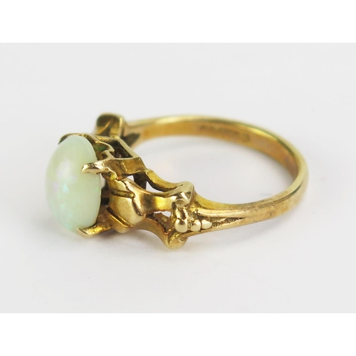 81 - A Victorian 9ct Gold and Opal Ring, London 1896 or 1899? (date letter rubbed), 8x6.5mm stone, size H... 