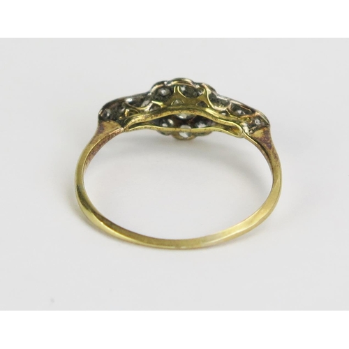 87 - A Precious Yellow Metal and Diamond Ring, 17.5x7.5mm head, size P.75, KEE tested as 18ct, 1.55g gros... 