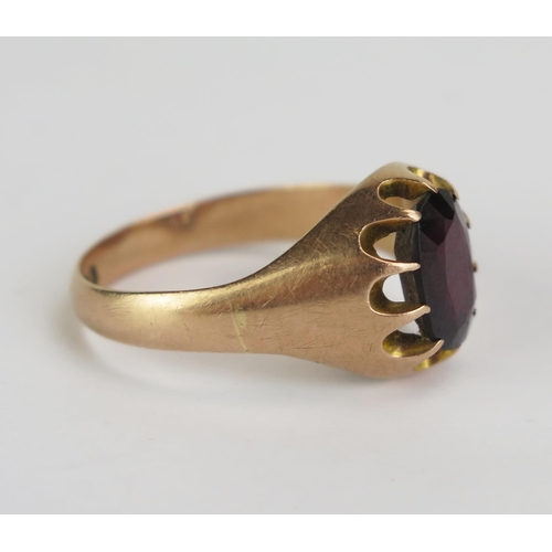 89 - An Antique 9ct Gold and Garnet Ring, 10x7mm stone, Birmingham 1913, size S, 4.45g gross