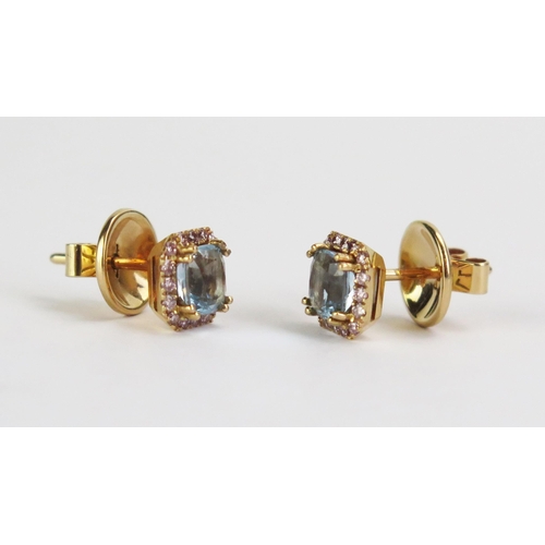 91 - A Pair of William & Son 18ct Gold, Blue Stone & Diamond Stud Earrings, 7.5mm head, hallmarked, 3.22g... 