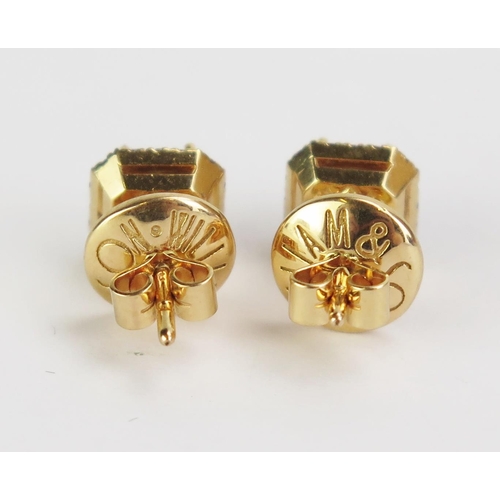 91 - A Pair of William & Son 18ct Gold, Blue Stone & Diamond Stud Earrings, 7.5mm head, hallmarked, 3.22g... 