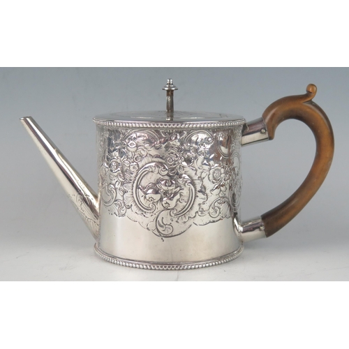 504 - A George III silver cylindrical teapot, maker William Vincent, London, 1775, initialled, with flat f... 