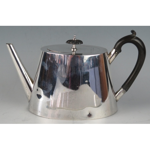 518 - An Edward VII silver oval teapot, maker William Aitken, Birmingham, 1908, of plain tapering form, on... 