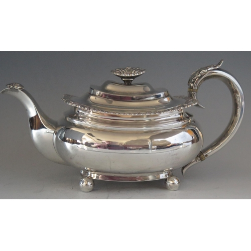 529 - A George III silver barge-shaped teapot, maker Charles Fox I, London, 1819, crested, with gadrooned ... 