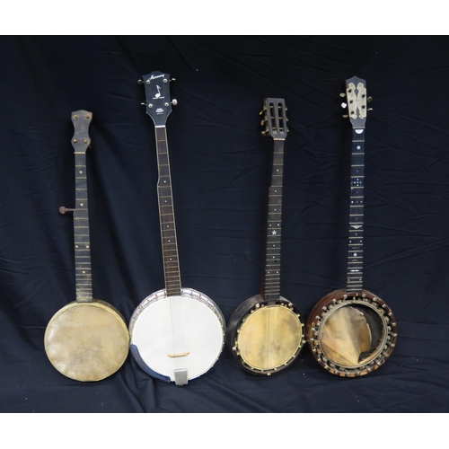 1310 - Four Banjos including Harmony 5 String, two other 5 strings and a 6 string