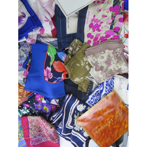 1338 - Jaeger and others, a collection of ladies silk printed scarves, various handbags, belts etc.