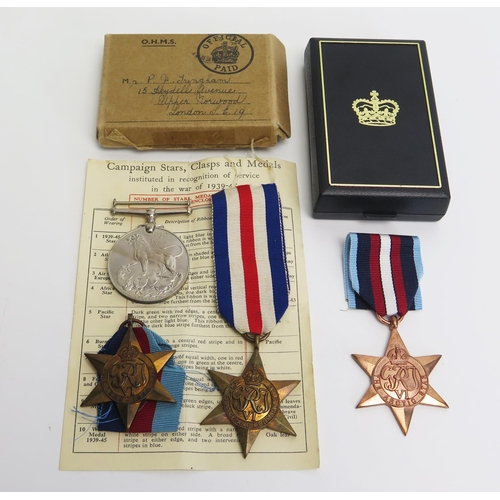 1364 - Three World War II medals, War Medal, 1939-45 Star, France and Germany Star, together with a later i... 