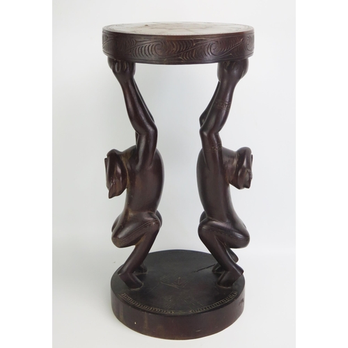 1663 - A Massim stool, Trobriand Islands, Papua New Guinea
with a carved circular top on a standing figure ... 